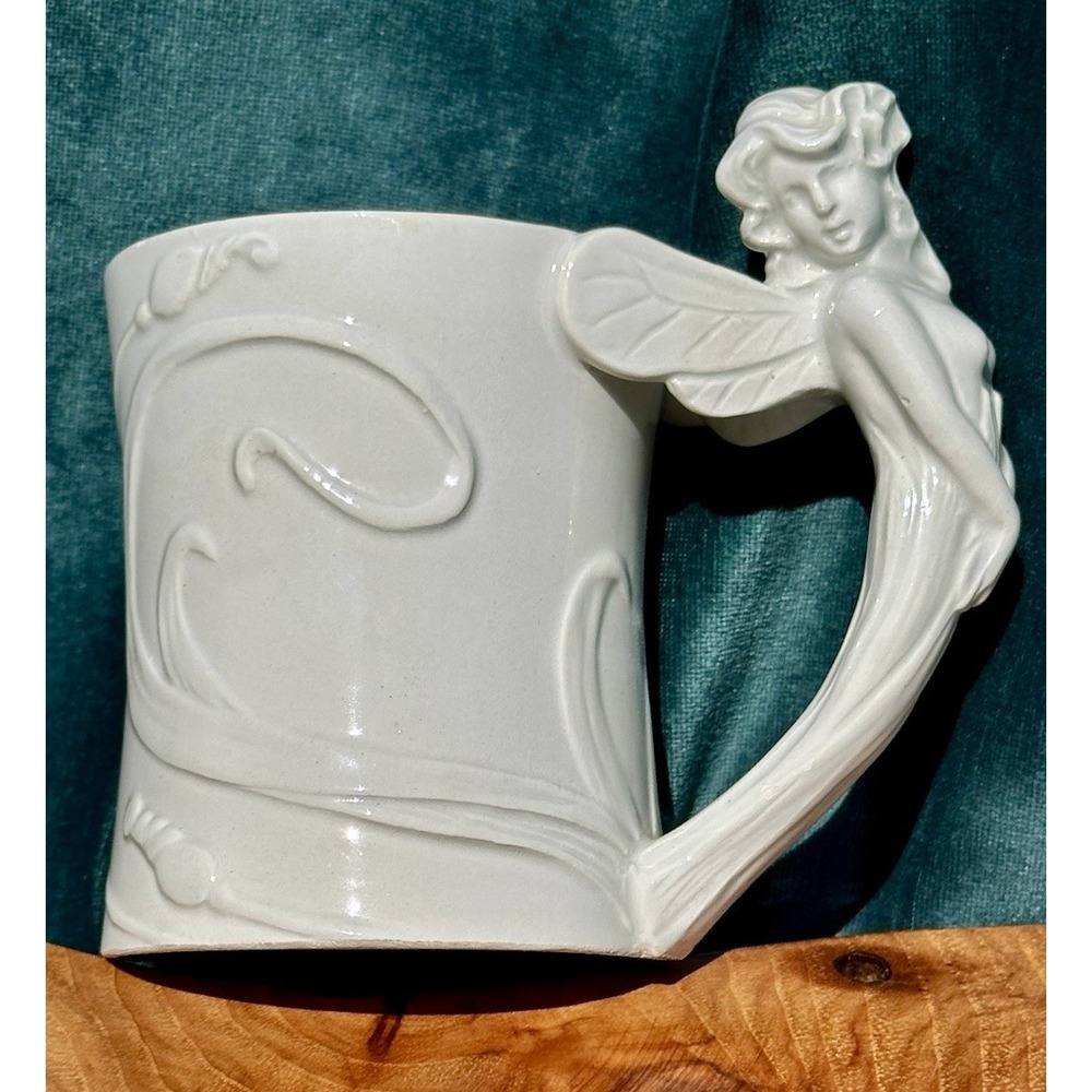 1980 RETIRED Fitz & Floyd Fairy ArtNouveau Mug Pixie Nymph Whimsical Sculpt Cup